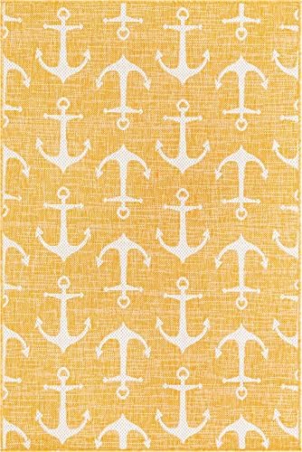 Unique Loom Outdoor Coastal Collection Area Rug - Ahoy (4' 1" x 6' 1" Rectangle, Yellow) - Image 3