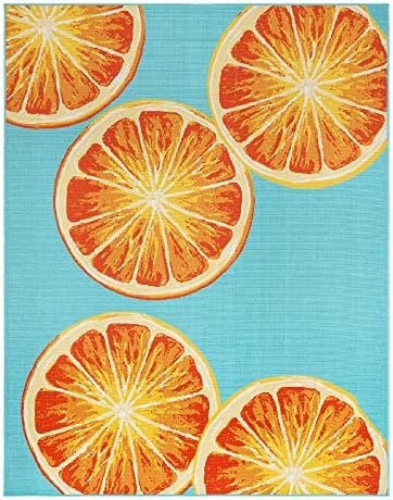Gertmenian Premium Indoor/Outdoor Loop Area Rug - 9x13 Extra Large, Durable, Easy-Cleaning & Non-Shedding, Ideal for High Traffic Areas in Deck Patio or Mudroom - Oranges, Teal Blue, 19477 by Gertmenian