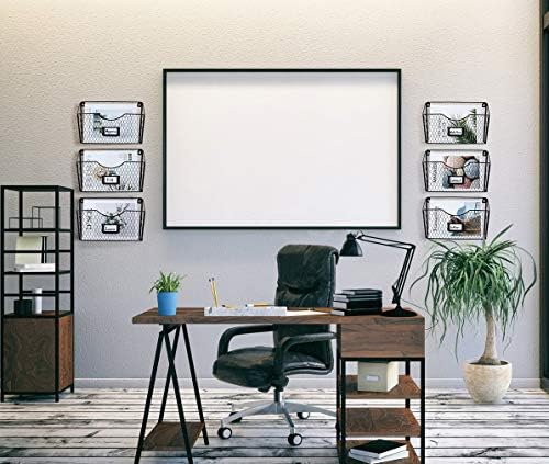 PAG-Mass 6 Pockets Hanging File Holder Wall Mount Mail Organizer Metal Chicken Wire Magazine Rack with Tag Slot, Black - Image 5