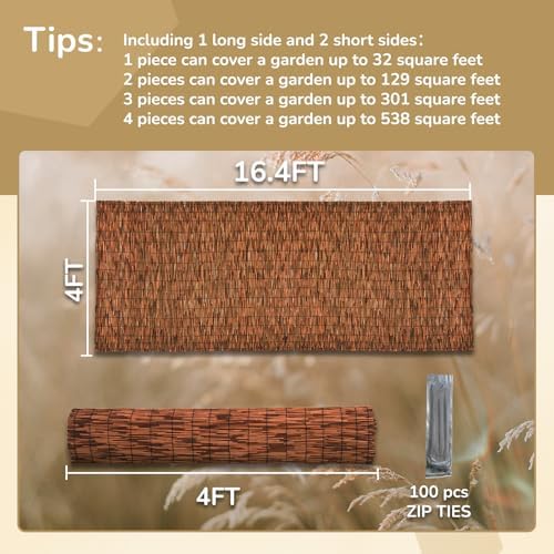 Brown 4FT X16.4FT Reed Fencing Roll Bamboo Privacy Fence Screen - Image 3