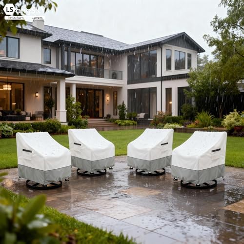 Patio Swivel Chair Cover 4 Pack,Waterproof Heavy Duty Outdoor Chair Covers,Outdoor Swivel Chair Cover for Patio Furniture Covers(33 W x 35 D x 36 H inches),Beige - Image 4