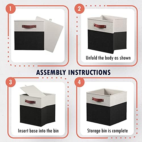 Ornavo Home 13x15x13 Foldable Fabric Storage Cube Bins, 6 Pack, White/Black - Image 7