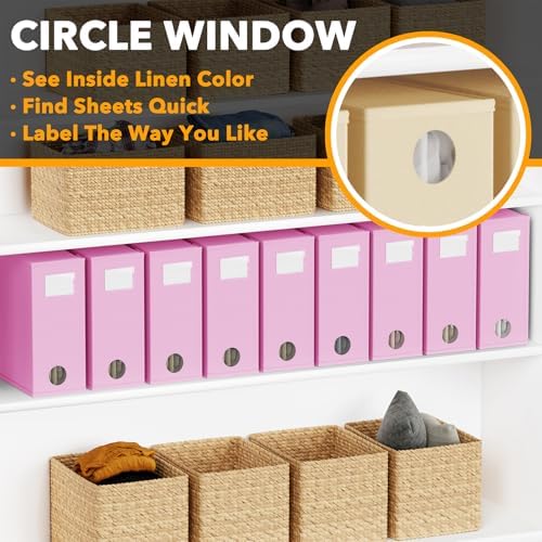 SpaceAid 9 Pack Bed Sheet Organizers and Storage, Foldable Sheet Organizer with Window for Linen Closet, Set Folder Keeper for Queen & King Size Bedding Storage (Pink) - Image 4