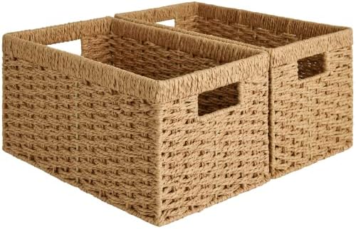 StorageWorks Wicker Storage Baskets for Shelves, Paper Rope Basket, 2-Pack by StorageWorks