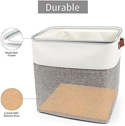 Bagnizer 13x13 Cube Storage Bins, Collapsible Fabric Storage Box, 4 Pack Closet Baskets with Handles for Organizing, Shelf, Toys, Clothes, Home, Office, Nursery (Grey&White) - Image 4