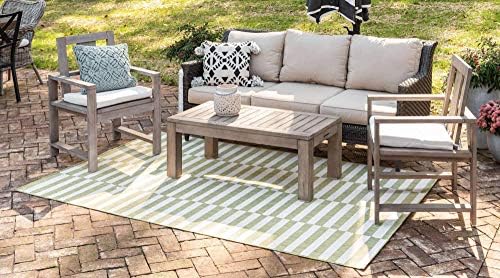 Unique Loom Outdoor Striped Collection Area Rug - Striped (4' 1" x 6' 1" Rectangle, Green/Ivory) - Image 3