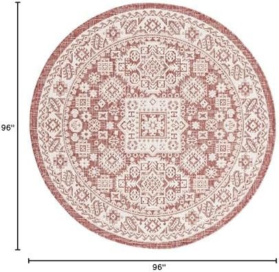 Rugs.com Outdoor Aztec Collection Rug – 4 Ft Round Rust Red Flatweave Rug Perfect for Kitchens, Dining Rooms - Image 2
