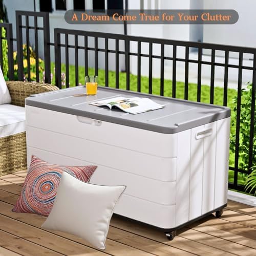 ZZM 110 Gallon Outdoor Deck Box with Wheels, Waterproof Resin Storage Cabinet for Patio - Image 6