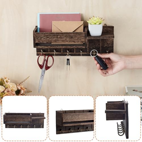 AHANDMAKER Mail and Key Holder for Wall Decorative, Wooden Wall Mount Key Rack Hanger Organizer with 6 Key Hooks Home Decor Rack for EntryWay Hallway Mudroom Organizer Kitchen Office - Image 3