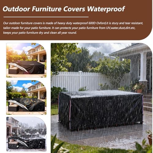 Waterproof Outdoor Patio Furniture Covers,110"L x 84"W x 28"H,Black - Image 3