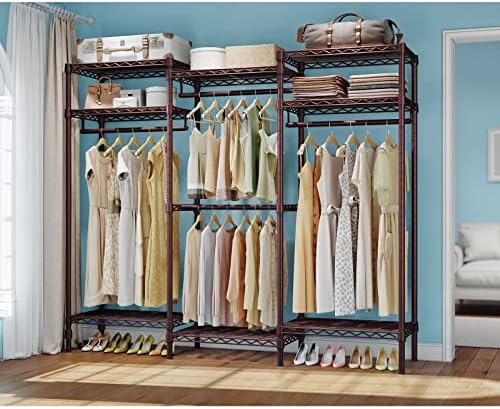 VIPEK V5i Garment Rack Heavy Duty Clothes Rack, Portable Closet Wardrobe Bedroom Armoires Freestanding Clothing Rack with 8 Adjustable Shelves & 4 Hang Rods, 68.9" L x 15.7" W x 76.4" H, Bronze - Image 2