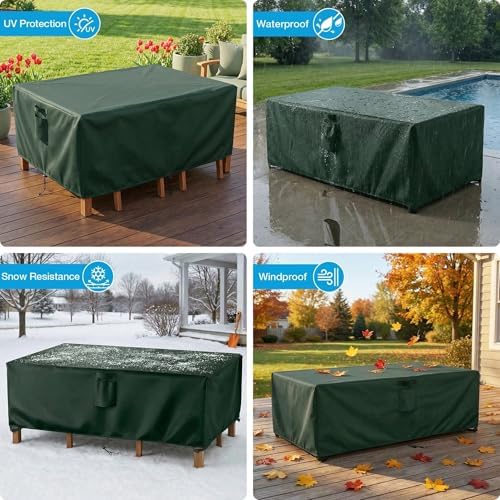 UPGRADE Outdoor Furniture Covers, Custom Size 76"(L) x 28"(W) x 30"(H) Rectangular Patio Table and Chair Waterproof Covers, Heavy Duty 420D, Green - Image 5