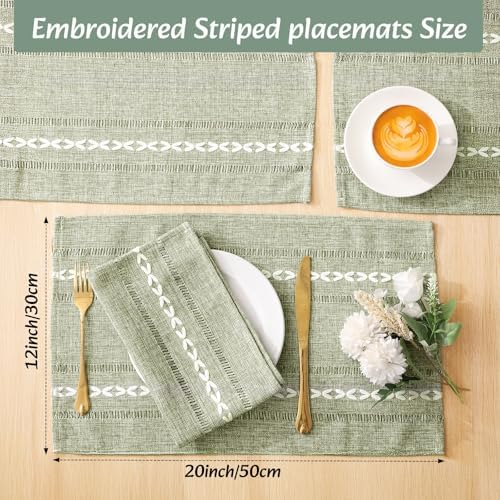 Long Table Runner and Round Woven Placemats Set, 6 Sets, Sage Green - Image 2