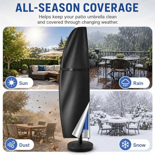 Patio Umbrella Cover for PURPLE LEAF Rectangle Cantilever Rectangular 10 x 13 ft, Outdoor Banana Umbrella Cover Water Resistant Heavy Duty Oxford Fabric, Side Post Patio Umbrella Storage Cover - Image 6