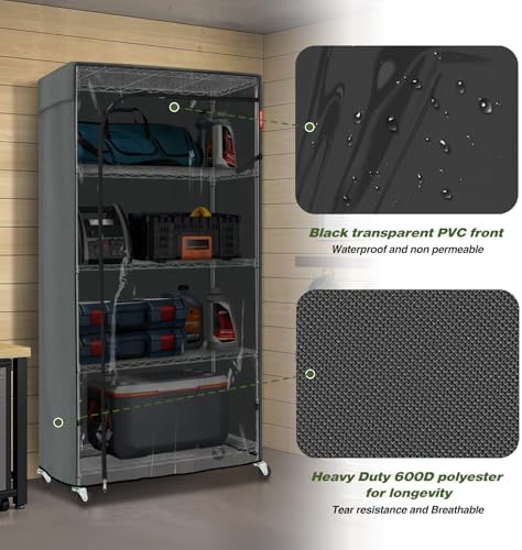 Porch Shield 600D Storage Shelf Cover for Wire Rack, 36"Wx14"Dx54"H, Grey - Image 5
