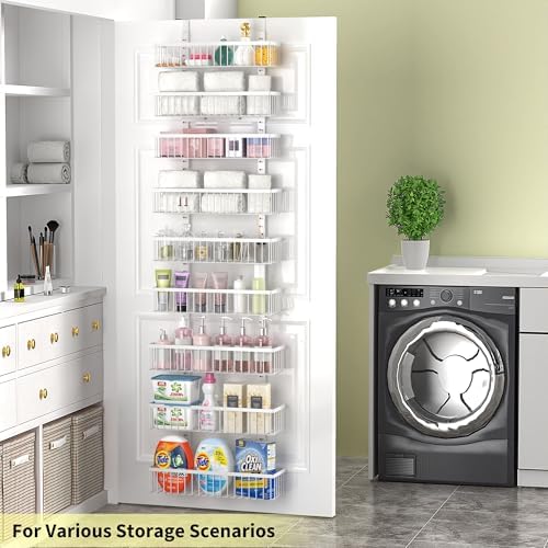 Moforoco 9-Tier White Over The Door Pantry Organizer, Pantry Organization and Storage, Black Hanging Basket Wall Spice Rack Seasoning Shelves, Home & Kitchen Bedroom Bathroom House Essentials - Image 6