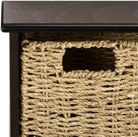 SAFAVIEH Home Collection - Finley Dark Chocolate Brown Wall Mounted 3-Basket Storage Rack with Hooks & Seagrass Baskets (HAC5700D) - Image 3