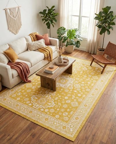 Rugs.com - Outdoor Aztec Rug – 10' x 13' 1 Yellow Indoor/Outdoor Rug – Washable Stain-Resistant Area Rug for Patios, Decks, and Porches - Image 4
