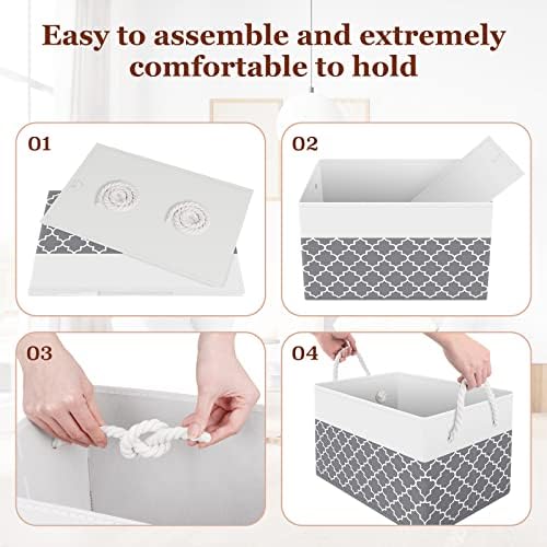 Fab totes Storage Bins 6-Pack, Foldable Storage Baskets for Organizing Toys, Books, Shelves, Closet, Large Storage Box with Rope Handles, Sturdy Organizer Bins,Clover Grey - Image 5
