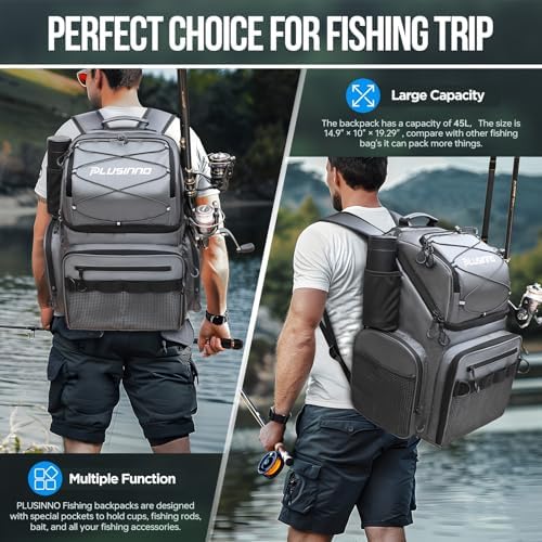 PLUSINNO Cooler Fishing Backpack with Rod Holders 45L Large Water-resistant Fishing Tackle bag Store Fishing Gear Fishing Gifts for Men Father - Image 7