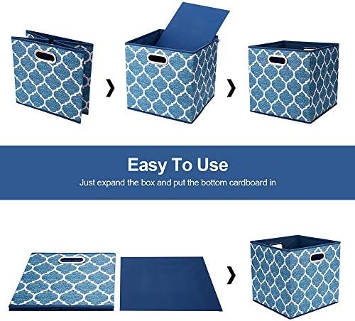 13x13x13 Inch Cube Storage Bins Blue Navy Foldable Grid Lantern Print Fabric Storage Basketes for Home Organizers Storage Drawer,QY-SC02-6 - Image 4