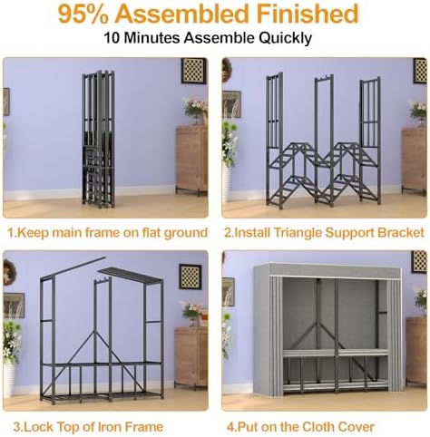 Premium Strong Heavy Duty Clothes Rack with Cover, 95% Assembled Freestanding Fordable Clothing Racks for Hanging Clothes, 71" Lx71 H,Black - Image 4