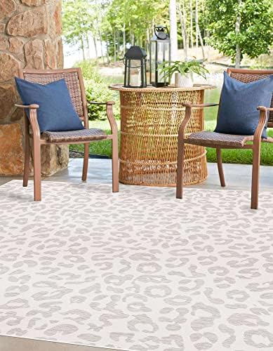 Unique Loom Outdoor Safari Collection Area Rug - Leopard (13' Square, Ivory Gray) - Image 3