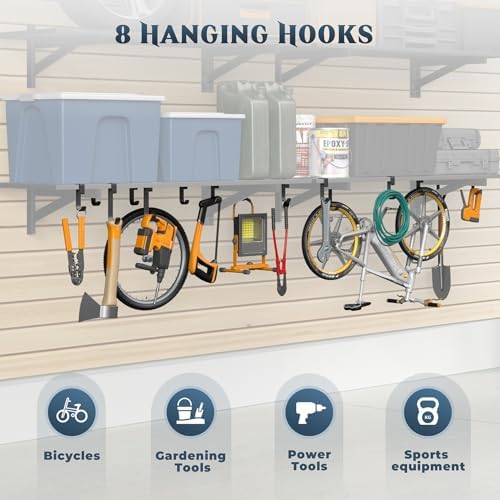 Jusgym 2 Pack Wall Mounted Garage Shelving with 8 Hooks, 1.5x4ft, 500lbs - Image 4