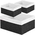 Vagusicc Storage Basket, 3-Pack Woven Paper Rope Wicker Baskets for Storage with Handles, 15 Inches Large Cube Storage Bins Woven Storage Baskets with Liners for Shelves Organizing & Decor, Black by Vagusicc