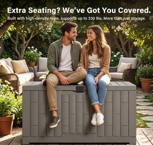 LAUSAINT HOME 60 Gallon Resin Deck Box, Package Delivery Box with Lockable Lid, Waterproof Outdoor Storage Box For Garden Tools, Patio Cushions(60 Gallon,Grey) - Image 6