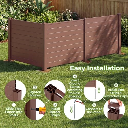 GIANTEX No-Dig Air Conditioner Fence, 3 Panels, 48''W x 36''H, Brown - Image 6