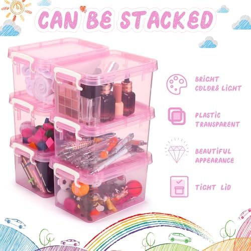 Wenqik 6 Pack Colorful Plastic Storage Bins with Lids, Pink - Image 4