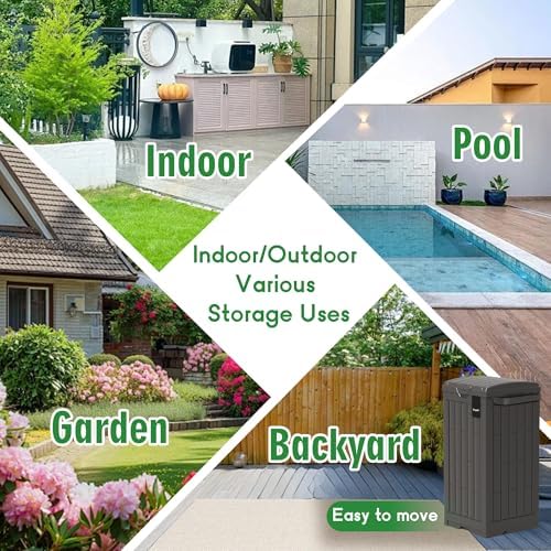 Outdoor Trash Can, 30 Gallon Garbage Can with Tiered Lid and Drip Tray, Waterproof Resin Waste Bin for Patio, Garden, Backyard, Deck, Brown - Image 7