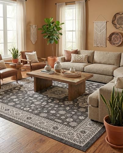 Rugs.com - Outdoor Aztec Rug – 13 Ft Square Charcoal Gray Indoor/Outdoor Rug – Stain-Resistant, Washable, Perfect for Patios and Decks by Rugscom