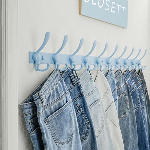 Dseap Coat Rack Wall Mount 37 Inch, Heavy Duty 12-Gauge Base vs Flimsy 1mm, Double-Thick Solid Anti-Snap Hooks, 16” Stud-Mount, Stainless Steel 10-Hook Hanger for Closet Entryway, Blue - Image 6