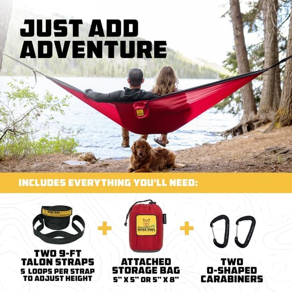 Wise Owl Outfitters Camping Hammock – up to 500lbs Portable Hammock with Tree Straps - Travel, Backpacking, Hiking, Outdoors Camping Gear - Single or Double - Image 4