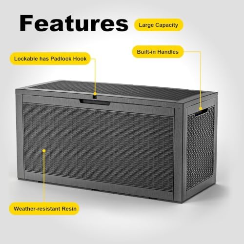170 Gallon Resin Deck Box, Lockable Waterproof UV‑Resistant Outdoor Storage Outside Bench for Patio Porch, Pool Floats, Garden Tools & Cushions, Black - Image 3