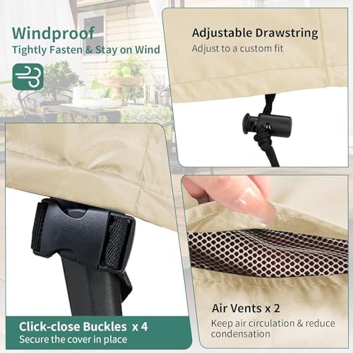 Picnic Table Cover Waterproof 70/72 Inch 600D Oxford Outdoor Table Cover with Bench Covers for Winter DustProof Heavy Duty (Beige, 6FT-70/72inch) - Image 4