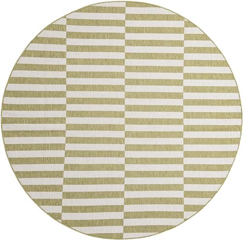 Unique Loom Outdoor Striped Collection Area Rug - Striped (7' 10" Round Green/Ivory) - Image 3