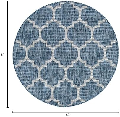 Unique Loom Outdoor Trellis Collection Area Rug - Trellis (Round 4' 0" x 4' 0", Navy Blue/ Ivory) - Image 2