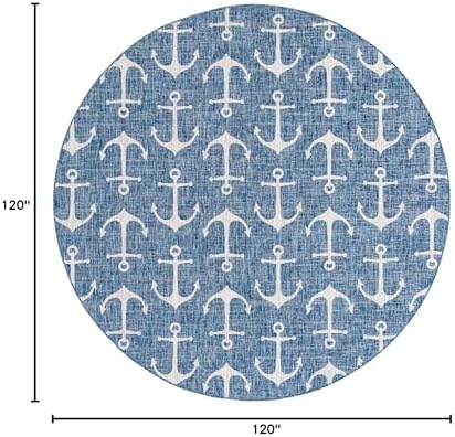 Unique Loom Outdoor Coastal Collection Area Rug - Ahoy (10' Round, Blue/ Ivory) - Image 2