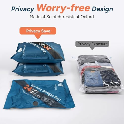 2026 Upgraded Vacuum Travel Bags Oxford Cloth Compression Packing Bags with Privacy Protection Space Saver for Luggage Suitcase Reusable Travel Essentials for Clothes Pillows (S/M/L) - Image 4