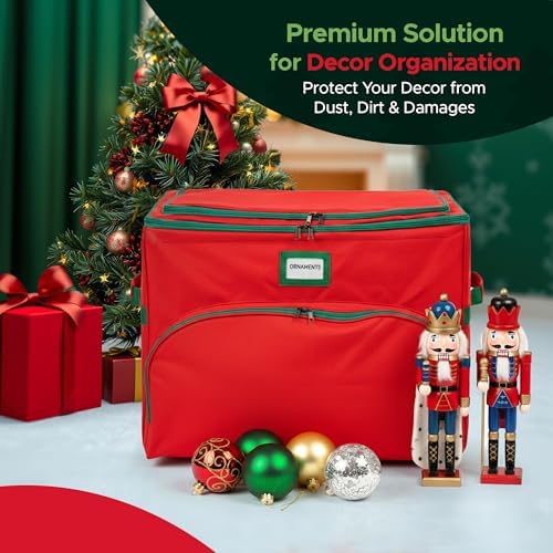 Christmas Nutcracker and Figurine Collectible Storage Box - Holds Up to 72 Ornaments 4” x 4” - Top Adjustable Compartments for Figurines, Nutcrackers, etc - Heavy Duty 600D/ Inside PVC Material - Image 5