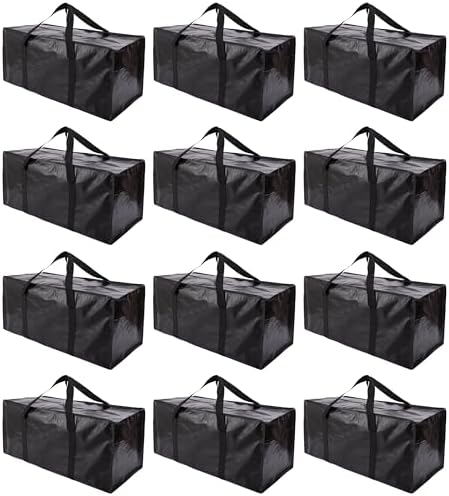 PANDA JOYS Extra Large Moving Bags with Zippers & Carrying Handles, Heavy-Duty Storage Tote for Space Saving Moving Storage, Fold Flat, Alternative to Box and Bin - 12 Pack, Black by PANDA+JOYS