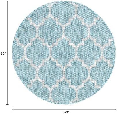 Unique Loom Trellis Collection Area Rug-Lattice Design, Moroccan Inspired for Indoor/Outdoor Décor, 3 ft 3 in x 3 ft 3 in Round, Aquamarine/Gray - Image 2