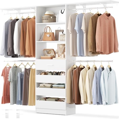 Aheaplus Closet System, Wood Closet Organizer System with Drawers, White by Aheaplus