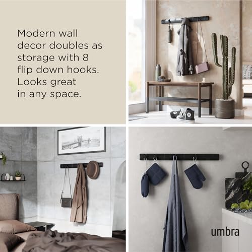 Umbra Flip Coat Rack, Wall Mount 8-Hook, Space Saving, Black - Image 4