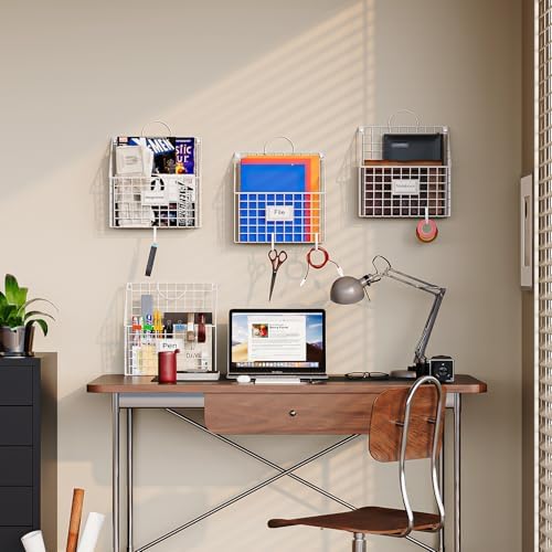 4 Packs Hanging Wall File Organizer with Hooks, Magazine Rack ,Mail Basket - Image 3