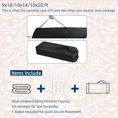 GAOMON 9x18 Boho Vintage Outdoor Rug Waterproof Patio Rug Vintage Floral Reversible Plastic Straw Picnic Rug Portable Outside Carpet for Patio RV Deck Backyard Beach Pool Side, Orange Red White - Image 7