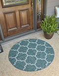 Unique Loom Outdoor Trellis Collection Area Rug (3' 3" Round, Teal/ Gray) by UniqueLoom